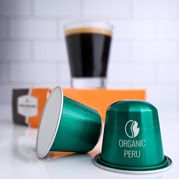 Fresh Roasted Coffee USDA Organic Peru Espresso Pods for Nespresso OriginalLine | 3rd Party Tested for Pesticides Mold Mycotoxins Kosher | 60 Recyclable Aluminum Capsules