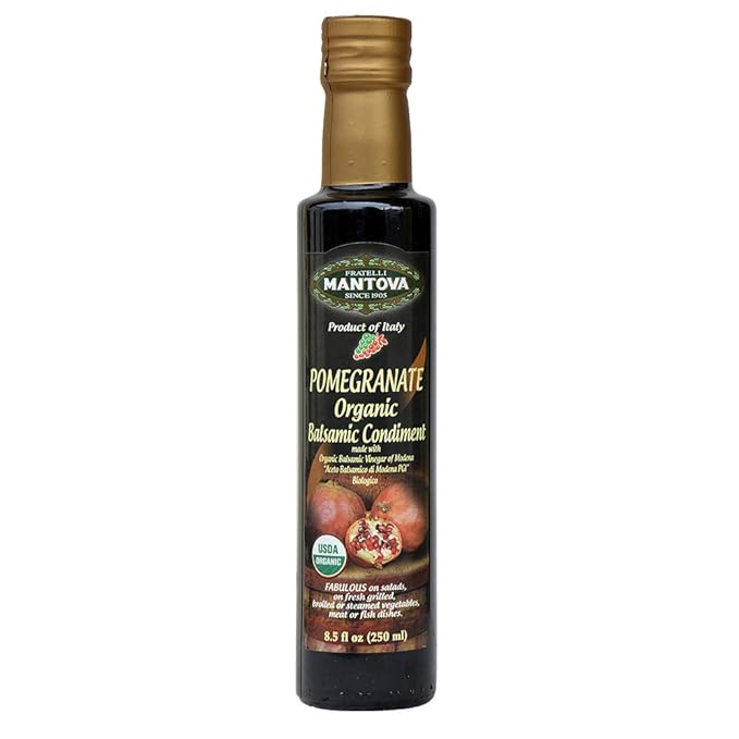 Mantova Organic Pomegranate Balsamic Vinegar of Modena Perfect for Salad Dressing Pasta Salad Ice Cream and Cocktails 8.5 oz (Pack of 6)