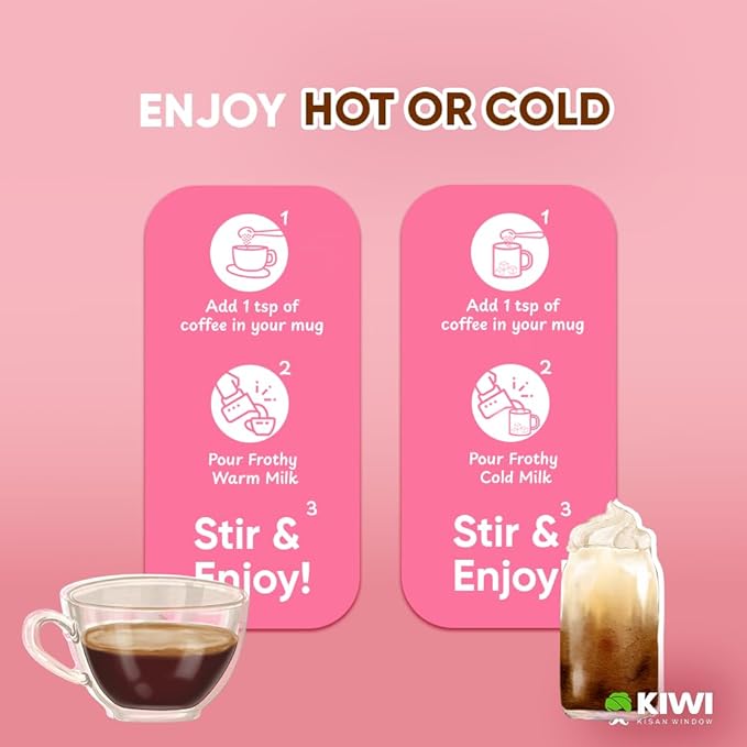 Kiwi Kisan Window - Freeze Dried Instant Coffee150gm (80+ Cups) | 100% Arabica Beans | Bold &amp Rich Taste | No Chicory - No Preservatives | Perfect for Hot &amp Cold Coffee