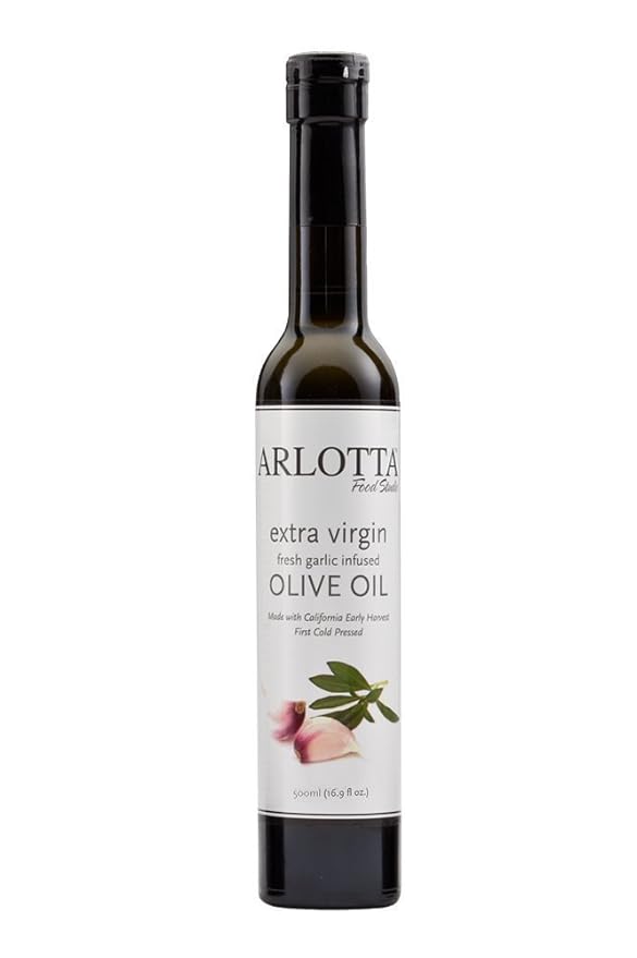 500ml Organic Garlic Infused Extra Virgin Olive Oil Cold Pressed | California EVOO Kosher by Arlotta Food Studio | Savory Cooking Oil for Pasta Vegetables Bread Dipping Marinades | USA Made