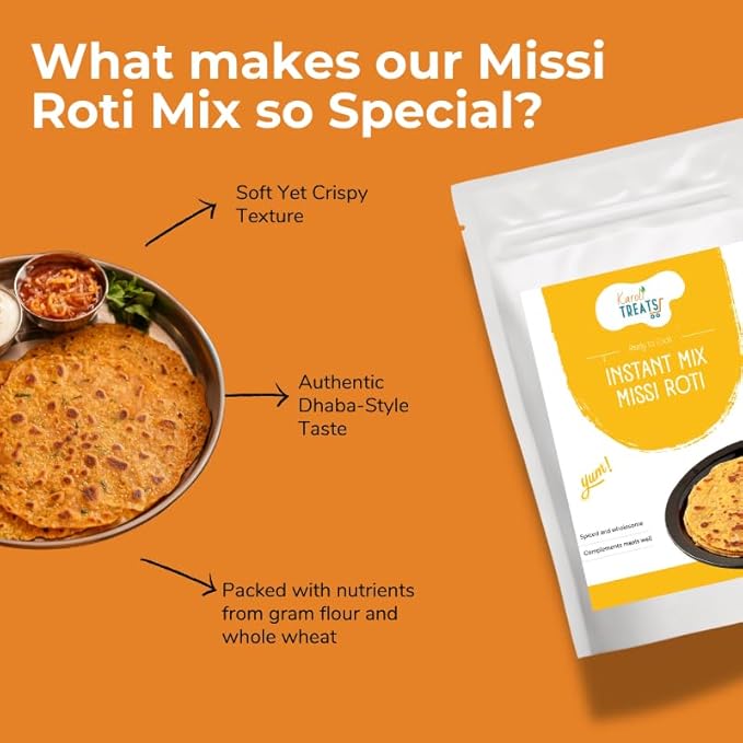 Karoli Treats Missi Roti Instant Mix | Authentic Punjabi Flatbread Flour | Premium Gram Flour &amp Spices | Easy-to-Cook Indian Multigrain Roti Mix (250 Gram (8.8 oz) Pack of 8)