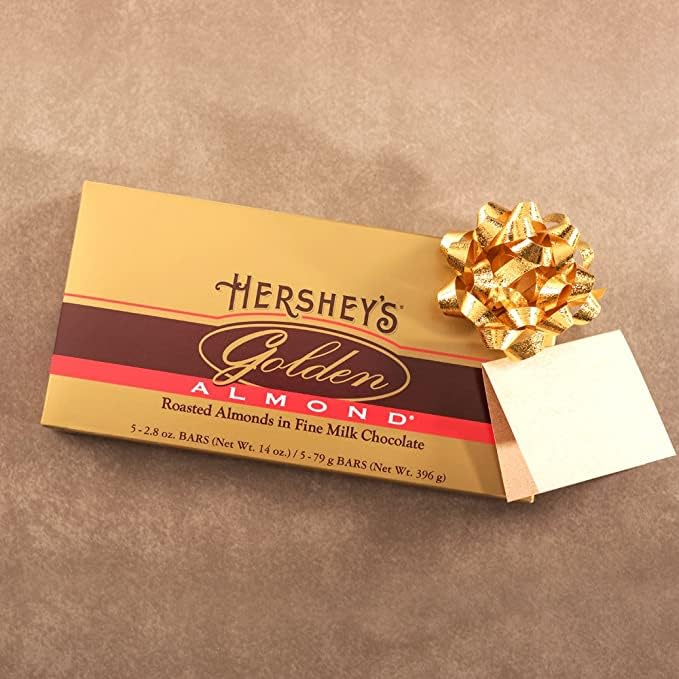 HERSHEY'S GOLDEN ALMOND Chocolate Bar Roasted Almonds in Fine Milk Chocolate Candy Bar Individually Wrapped Bars in Gift Box 14 Ounce Box