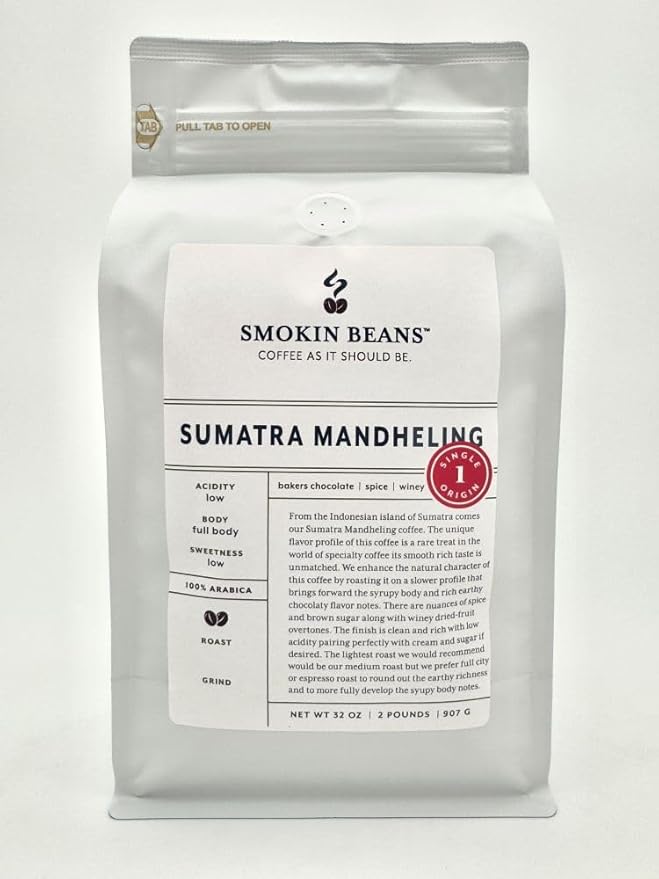 Smokin Beans 2-Pound Indonesian Sumatra Mandheling Freshly Roasted Coffee Giling Basah Processing Espresso Roast Premium Whole Bean Specialty Coffee