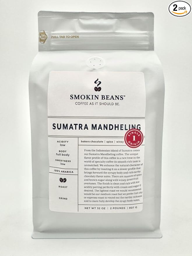 Smokin Beans 2-Pound Indonesian Sumatra Mandheling Freshly Roasted Coffee Giling Basah Processing Espresso Roast Premium Whole Bean Specialty Coffee