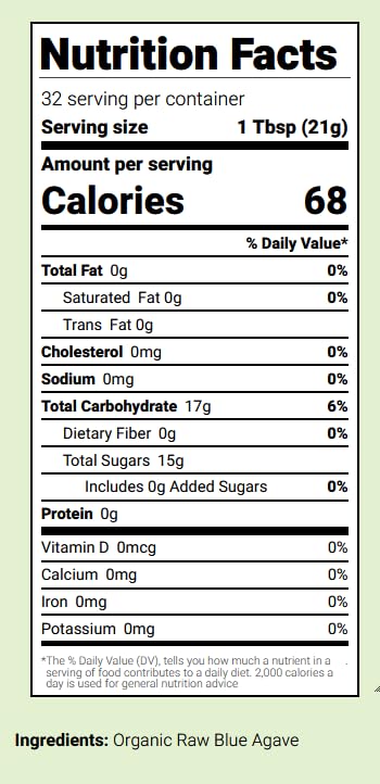 Brads Organic - Agave Raw Blue USDA Organic Kosher Gluten Free Nut Free Non-GMO 23.5oz Pack Of 2