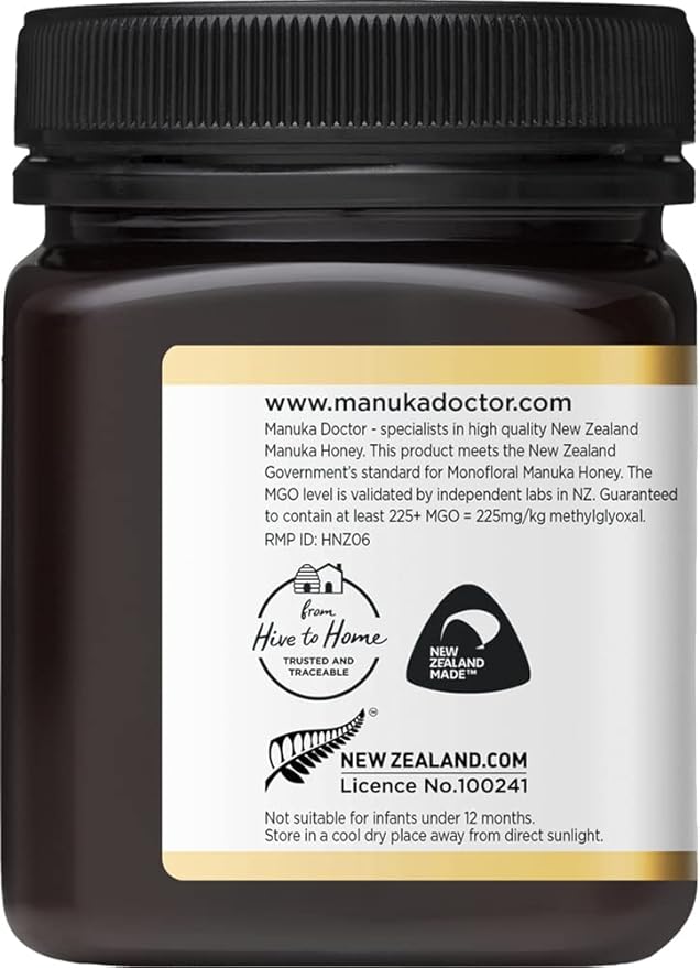 Manuka Doctor - MGO 225+ Manuka Honey Monofloral 100% Pure New Zealand Honey. Certified. Guaranteed. Raw. Non-GMO (8.75 oz)
