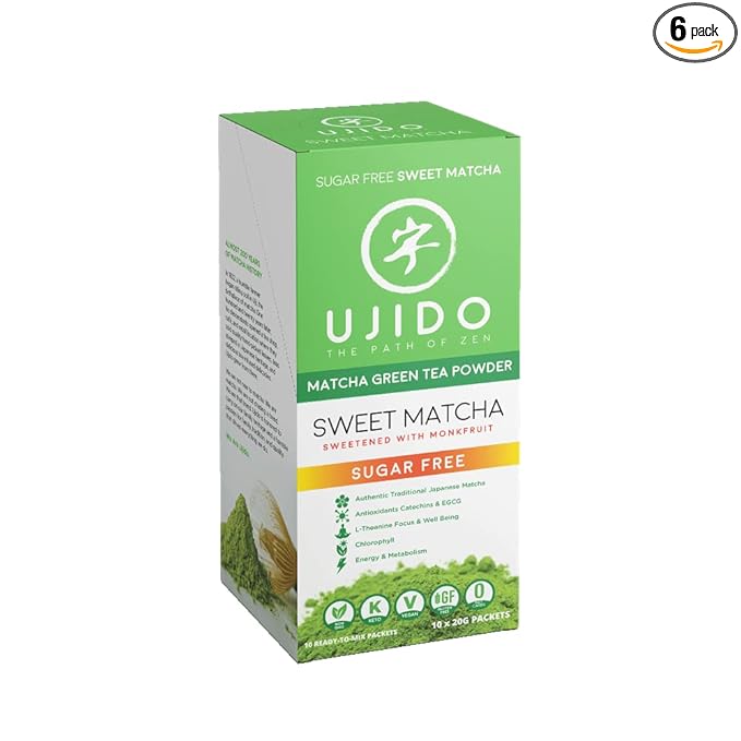 Ujido Matcha Green Tea Powder - Sweetened with Japanese Monk Fruit - Sugar Free (20g x 10 packets)