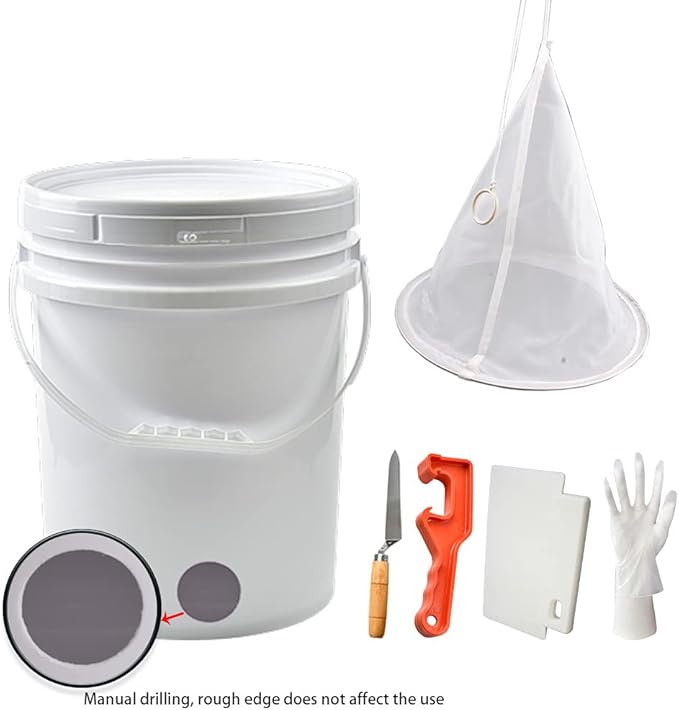 5 Gallon Plastic Honey Bucket Kit - 10pcs Honey Harvesting Tool Set with Gate Valve Filter &amp Beekeeping Supplies | Home Apiary Harvesting Equipment