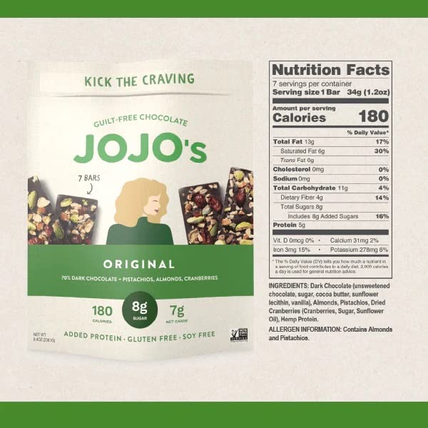 JoJo's Guilt-Free Chocolate with Almonds 70% Dark Chocolate Pistachios Dried Cranberries 1LB (Pack of 2) 16 Ounces