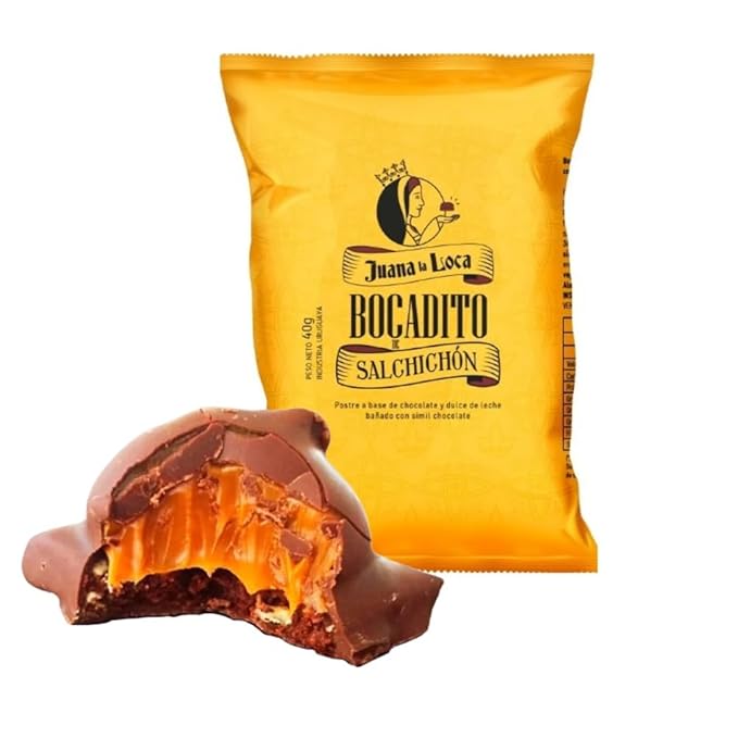 Juana La Loca Bocaditos Dark Chocolate Salchichón Bites – Uruguayan Chocolate Candy Filled with Dulce de Leche 40 g / 1.41 Oz Each (Box of 10)