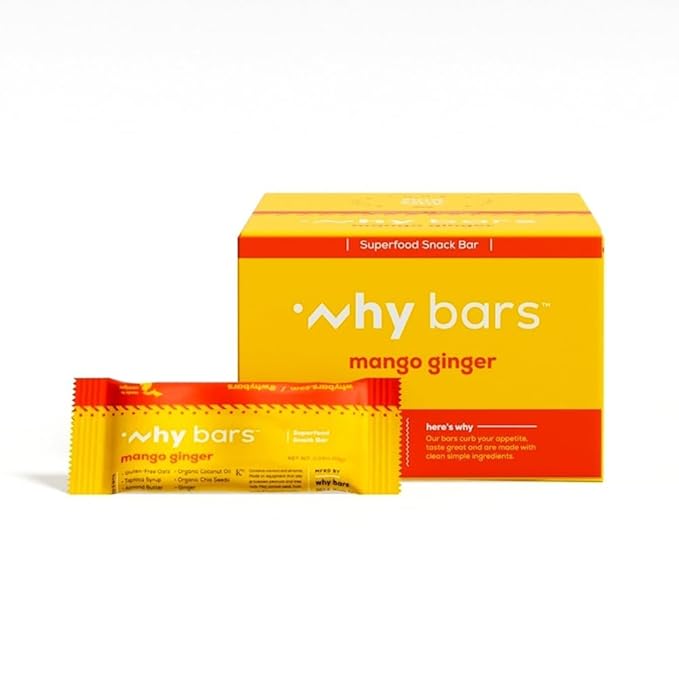 Why Bars Superfood Protein Bars 2.04 Ounce Bars - Protein Bar Superfood Gluten Free Non GMO Organic Vegan Simple Ingredients (Mango Ginger)