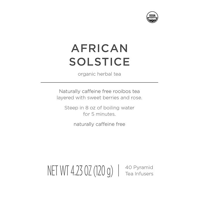Tea Forte African Solstice Premium Caffeine-Free Herbal Tea Blend Event Box Bulk Pack 40 Count 10 per tray Individually Wrapped Handcrafted Pyramid Infusers