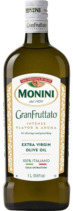 Monini Premium Extra Virgin Olive Oil | GranFruttato for Dressing and Garnishing | Cold Extracted Process Intense Flavor &amp Aroma | 33.8oz (1L)
