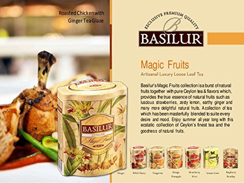 Basilur Pure Ceylon Black Loose Tea with Ginger Included Filter and Real Bits of Ginger Throat Therapy Single Origin Tea 100g (3.5 oz.) Tin Caddy Pack of 2