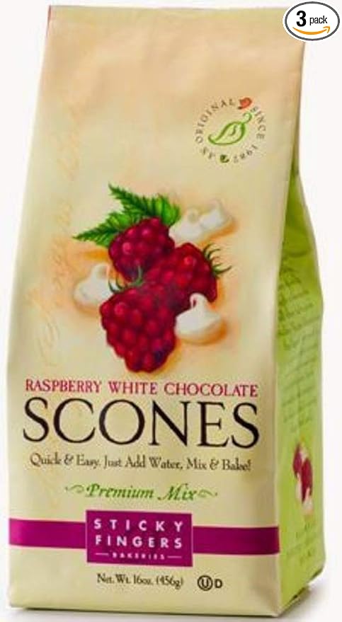 Sticky Fingers Raspberry White Chocolate Scone Mix 15-Ounces (Pack of 3)