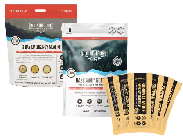 Roundhouse Provisions Survival Bundle - Basecamp Complete 3 Day Emergency Meal Kit Survival Mode Emergency Ration Bars