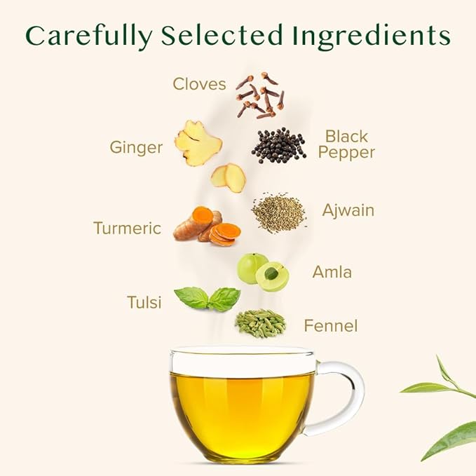VAHDAM Vedic Kadha Herbal Tea Bags (100 Ct) Caffeine Free 100% Real Ingredients - Turmeric Black Pepper Amla Tulsi Ginger Cloves | Pure Herbal Tisane - Earthy Savory | Resealable Ziplock Pouch