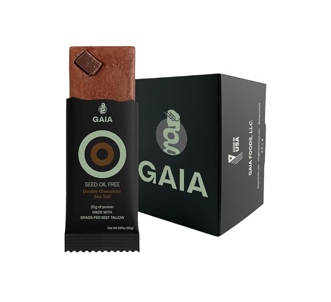 Gaia Foods Protein Bar Double Chocolate Sea Salt Protein Bar Pack of 12 Protein Bars | 20g of Protein | Seed Oil Free | Soy Free | High Protein