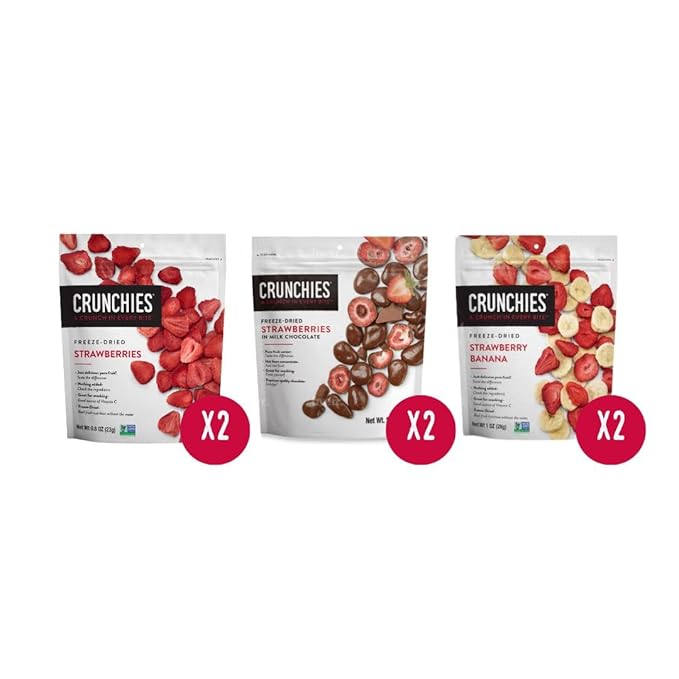 Crunchies Freeze-Dried Fruits 100% All Natural Crispy Fruit Non GMO and Kosher Resealable Freeze Dried Fruit Snack Packs Pack of 6 (Strawberry Lovers Variety Pack)
