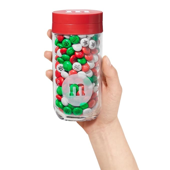 M&ampM'S WORLD Holiday Gift Jar in Holiday Lights Tube Unique Holiday Gift filled with Pre-Designed M&ampM’S Holiday Candies