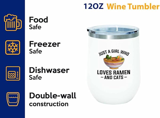 Ramen Lover White Edition Wine Tumbler 12oz - Just a girl who loves - Food Lovers chicken pumpkin vegan pantry spicy noodles