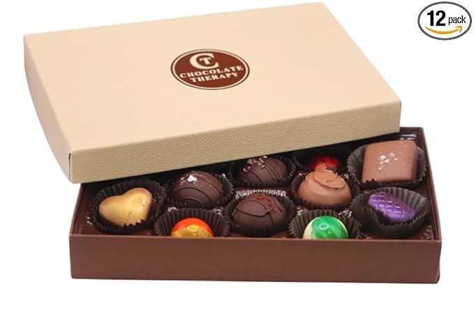 Chocolate Therapy by Sweet Remedies Assorted Dark and Milk Gourmet Chocolate Collection. Truffle Box 12 pc Decadent Rich Assortment of truffles. Holiday Box