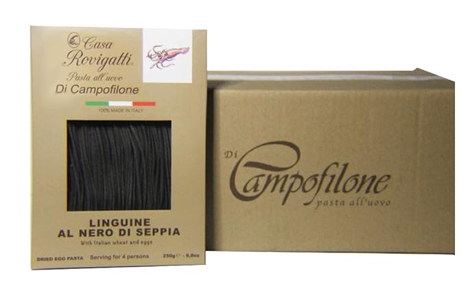 Linguine with Ink of Squid (Pack of 4) - Italian Linguine Al Nero Di Seppia Pasta From the Region of Di Campofilone- Imported Italian Egg Pasta- 8.8 ounces / 250 grams