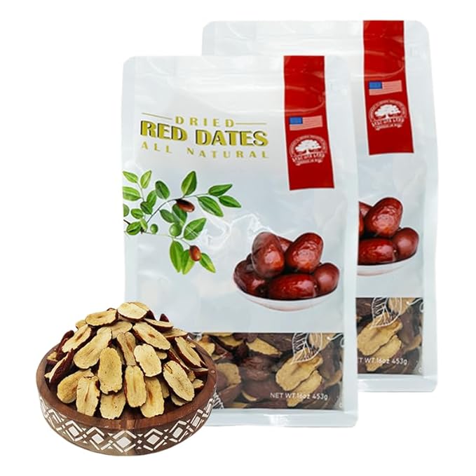 DABC OAK LAND Dried Jujube Red Dates slices High Nutrition and High Vitamin Red Jujube Dates Slice Snacks Dried Fruit Sweet Jujube Packed In USA 特级红枣片 (Dried Dates Slices 2 Pound)