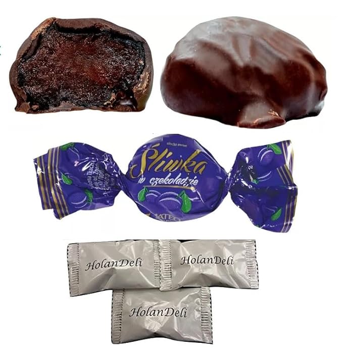 Dark Chocolate Covered Prunes – Plums in Rich Chocolate – Imported European Plum Candies Dipped in Smooth Dark Chocolate – Includes Complimentary HolanDeli Mints – 12 oz Bag