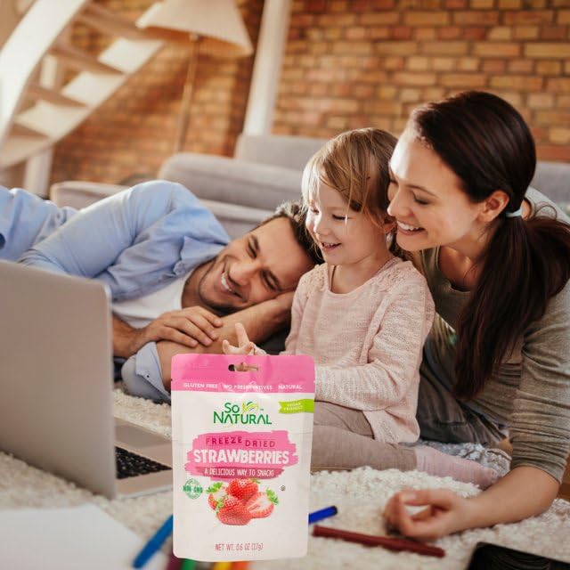 So Natural Freeze Dried Whole Strawberries 0.6 oz Non-GMO Gluten Free Vegan No Preservatives (12)