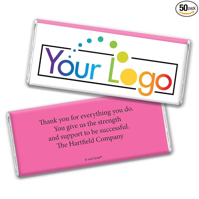 50 Pcs Personalized Candy Promotional Items Add Your Logo Chocolate Bars - Bright Pink