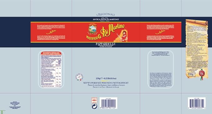 Pastificio Di Martino - Pappardelle Pasta 16oz (12 Packs) Non-GMO Organic Pasta Made in Italy with 100% Italian Durum Semolina Wheat - Healthy Italian Pasta High in Protein &amp Fiber Bronze Die