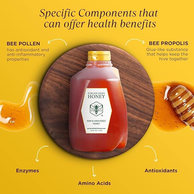 100% Raw &amp Unfiltered Wildflower Honey - American Made by Pure Southern Honey (48 Ounce)