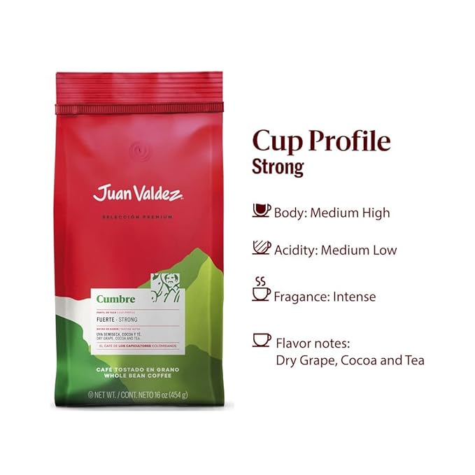Juan Valdez Cumbre Whole Bean Coffee Dark Roast 16 OZ - 100% Colombian Coffee - Expert blend of Colombian coffees with intense flavors and dry fruits notes (Pack of 3)