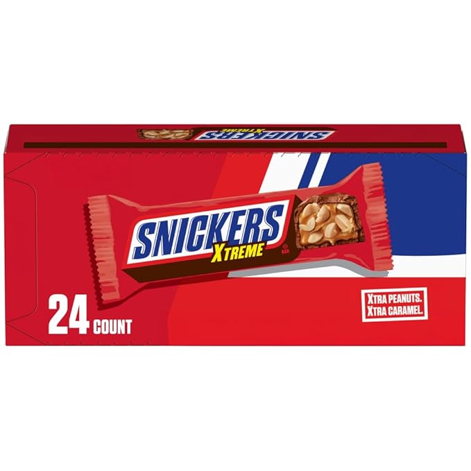 SNICKERS Xtreme Peanut and Caramel Chocolate Extra Peanuts Extra Caramel Candy Bar 1.55 Oz Single Bar 24 Count