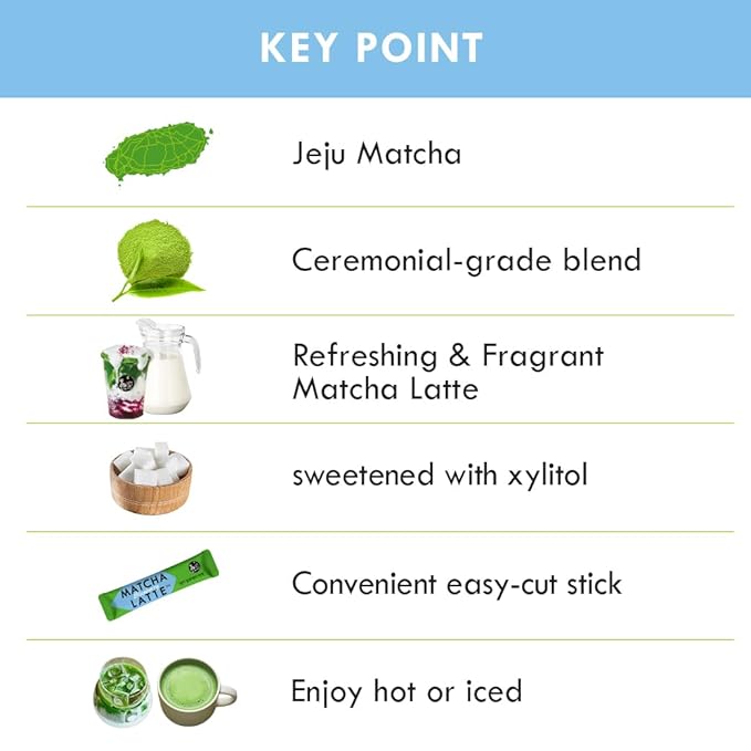 ROASTIQUE Official Café Mori Jeju Matcha Latte 10 Sticks 90 Calories Ceremonial Grade Green Tea Powder Sweetened Café Quality Drink Mix Blueberry 7 oz