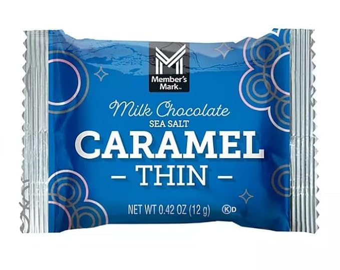 Members Mark Milk Chocolate Sea Salt Caramel Thins 50 Count – Individually Wrapped Gourmet Caramel Candy Thins with Rich Milk Chocolate &amp Sea Salt Perfect for Sharing or Gifting