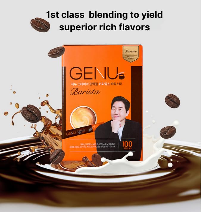 GENU Stevia Protein Coffee Mix (100 sticks Barista) Korea's No.1 Selling Zero Sugar Protein Coffee Mix