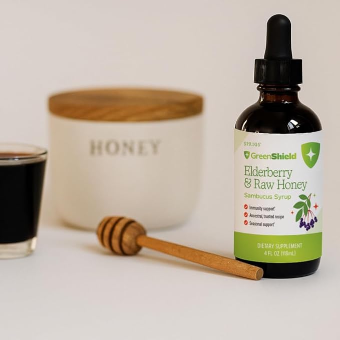 SPRIGS Elderberry &amp Raw Honey Syrup 4oz with Raw Honey – Immune Support Blend with Elderberry Echinacea &amp Propolis – Family Friendly Immune Support Daily Wellne Syrup