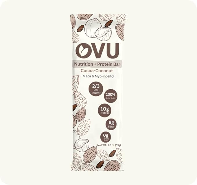 OVU Bar – Fertility Pregnancy &amp Postpartum Nutrition Support for Women Myo-Inositol Folic Acid Maca High Protein High Fiber Cocoa Coconut 9 Bars