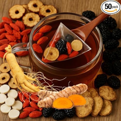 30bags Turmeric Kidney Tea Formula Ginseng Eight Treasures Turmeric Kidney Tea Formula Chinese Herbs for Men &amp Women (50bags)