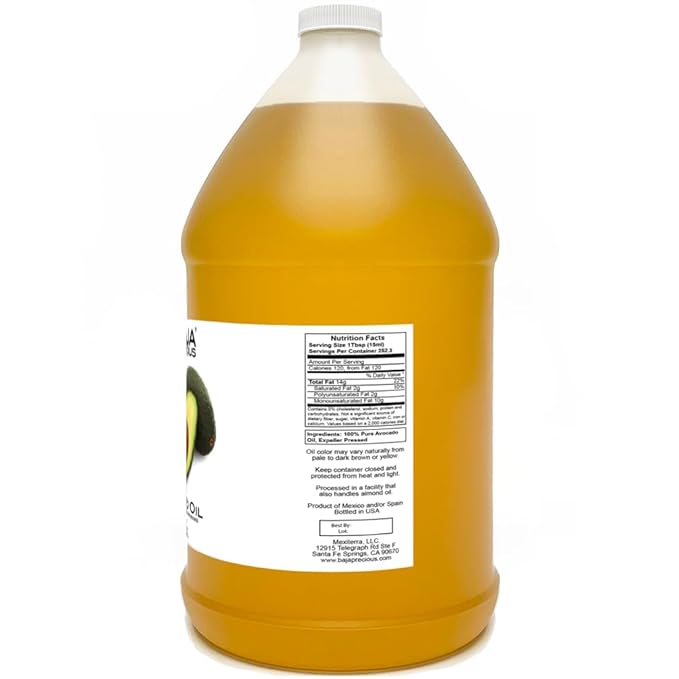 Baja Precious - Avocado Oil 100% Pure 1 Gallon Jug Food Grade Perfect for High Heat Cooking Skincare Hair Treatments Soapmaking &amp More