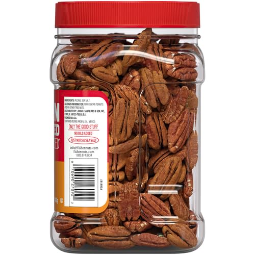 Fisher Oven Roasted Never Fried Mammoth Pecans17 OuncesHeart Healthy Snacks for AdultsMade with Sea SaltNo Added Oil or Artificial IngredientsGluten FreeVegan ProteinBulk(Pack of 2)