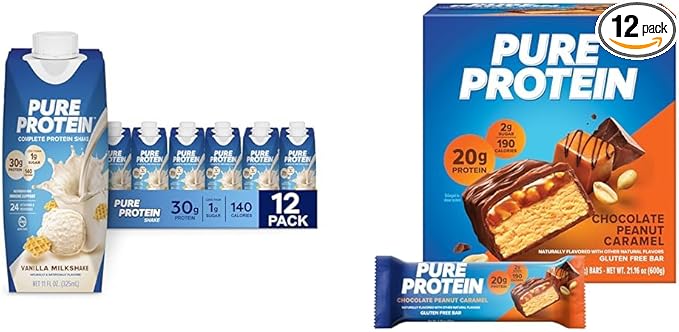 Pure Protein Vanilla Protein Shake 30g Complete Protein Vitamins A C D and E plus Zinc &amp Bars High Protein Nutritious Snacks to Support Energy Low Sugar Gluten Free