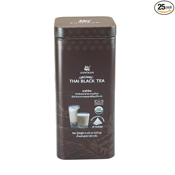 Suwirun Organic Assam Thai Black Tea 25 Bags – Bold Smooth &amp Aromatic – Premium Quality No Additives – Perfect for Hot Iced &amp Thai Milk Tea