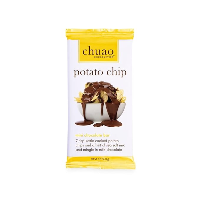 Chuao Chocolatier Potato Chip Milk Chocolate Mini Bars | Gourmet No Preservatives | For Gift Baskets Christmas Birthday Thank You Care Package | 24 Pack 0.39 oz Each