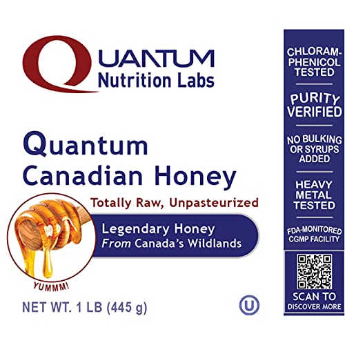 Quantum Nutrition Labs Canadian Honey - Raw Honey Pure Honey Raw Unpasteurized Honey Unfiltered 100% Pure Sugar-Free Unprocessed Wildflower Honey - 1 lb Jar