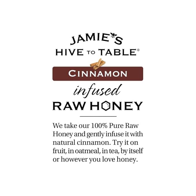 Jamie's Hive to Table- Cinnamon Raw Honey 100% Pure Local Hive Honey Flavored Honey in (3) 12-oz. Honey Squeeze Bottle -Infused Honey Set