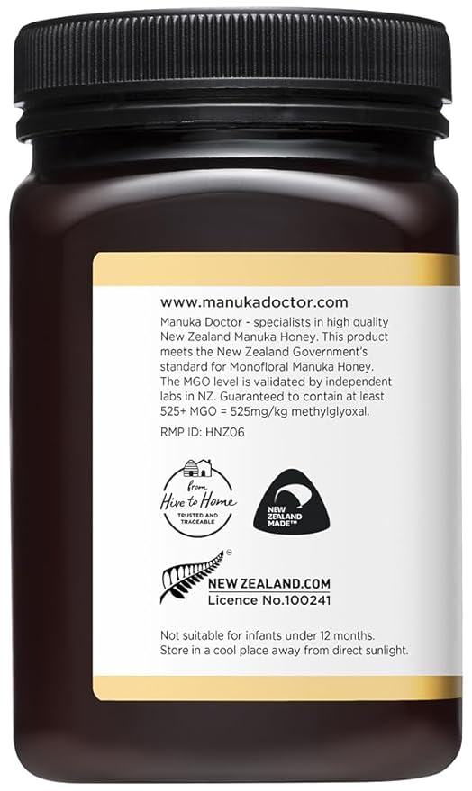 Manuka Doctor - MGO 525+ Manuka Honey Monofloral 100% Pure New Zealand Honey. Certified. Guaranteed. Raw. Non-GMO (17.6 oz)