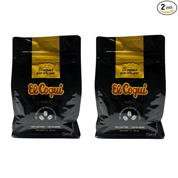 Cafe El Coqui Supremo 1 lb - El Coqui Supreme Roasted Coffee Beans 100% Puerto Rican Coffee 1 pound (2 pack)